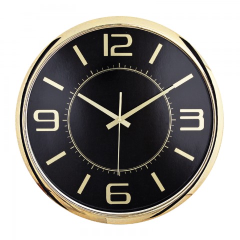 HELLEN404 SİYAH-ALTIN METALİZE ÇERÇEVE DUVAR SAATİ (420 MM)